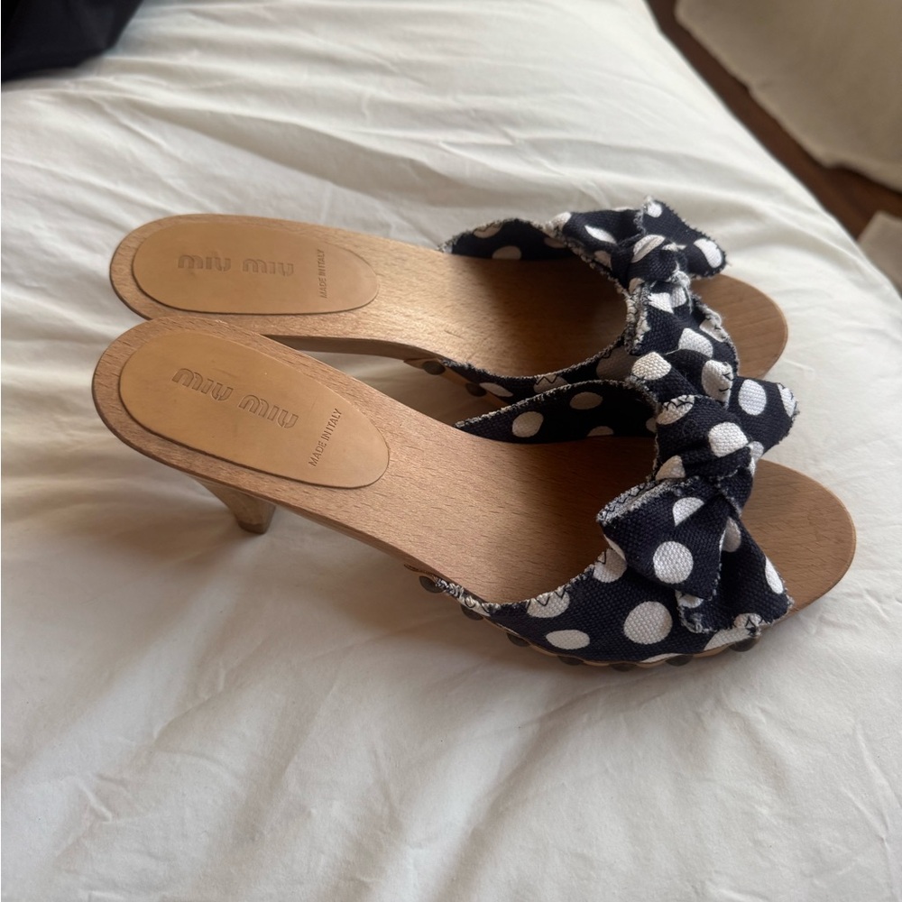 Miu Miu vintage polka dot fabric clogs